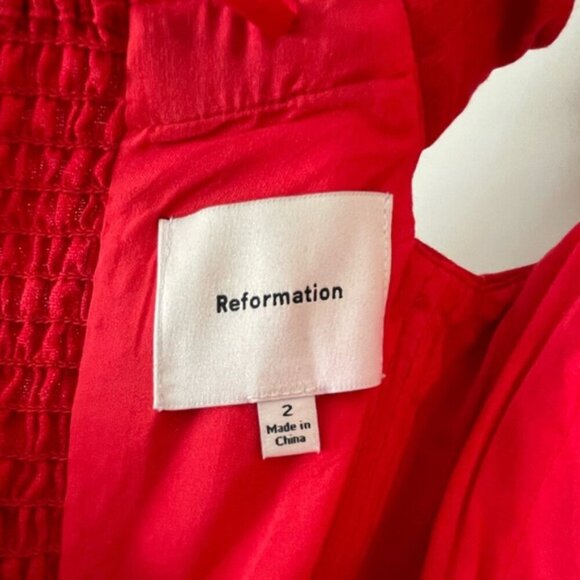 NEW Reformation Monet Linen Midi Dress Lipstick Red Off-Shoulder | size 2 - Picture 12 of 14